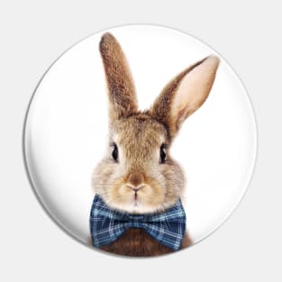 Brown Bunny With Blue Bowtie, Blue Nursery, Baby Animals Art Print by Synplus Pin