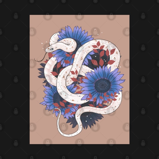 Palmetto Corn Snake with Blue Sunflowers by starrypaige