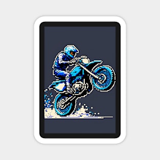 Dirt bike cool wheelie - pixel art style blue and tan Magnet