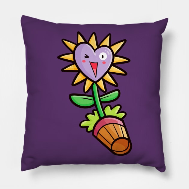 Cute purple heart flower Pillow by Jocularity Art