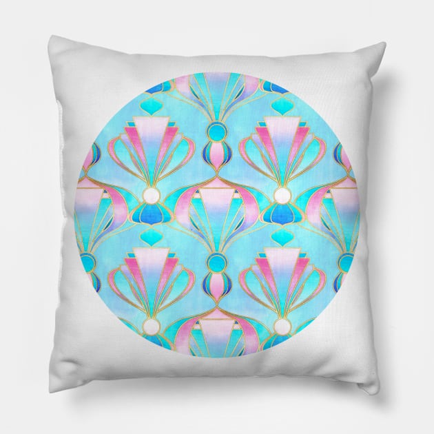 Bright Pastel Art Deco Pattern Pillow by micklyn