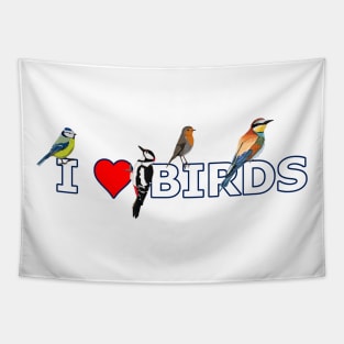 jz.birds I Love Birds Bird Animal Design Illustration Tapestry