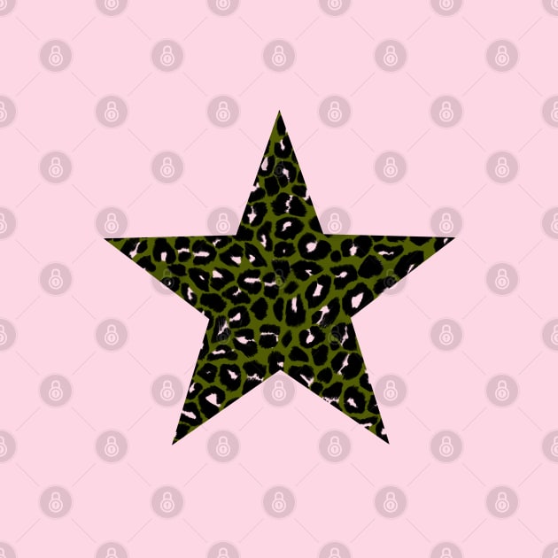 Leopard Print Star in Green, Black and Light Pink by OneThreeSix