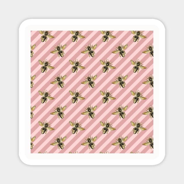 Honey Bee Neck Gator Pink and White Striped Bee Pattern Magnet by DANPUBLIC