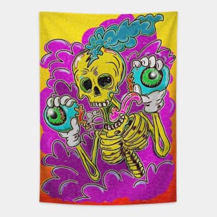 Psychedelic Skeleton holding eyeballs Tapestry