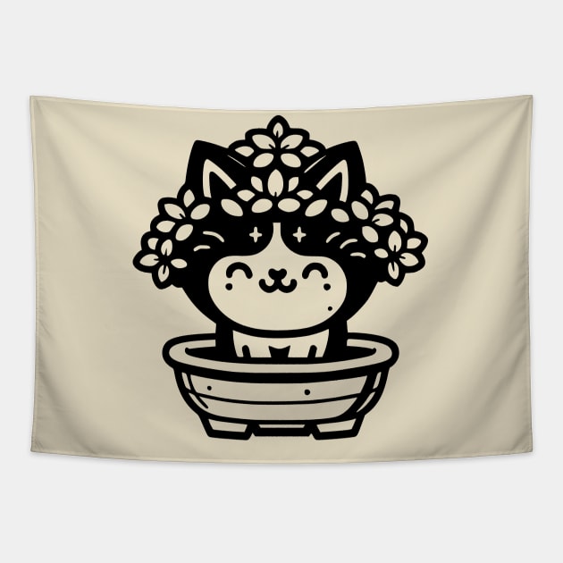 Cute Bonsai Cat Tapestry by Teeyara