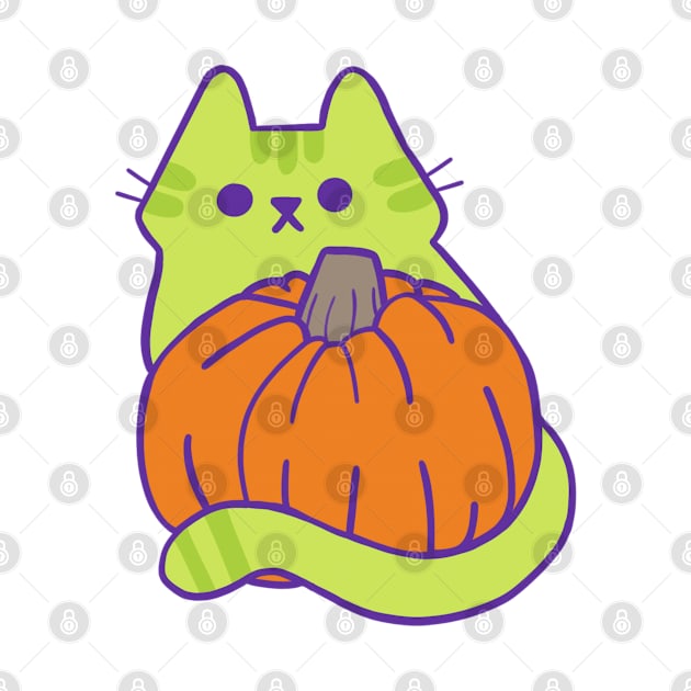 Green Kitty with Pumpkin by RexieLovelis