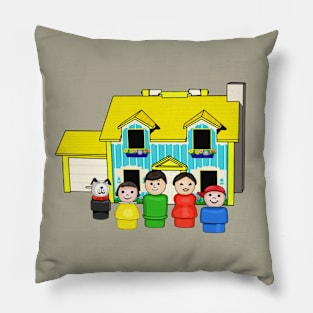 Brunette Family With Yellow House Pillow