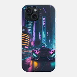 Dark Neon City Sports Car Phone Case