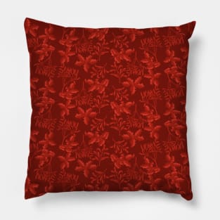 Deep Red Winter Berry Scene - Monochrome - Cozy Winter Collection Fabric Pillow