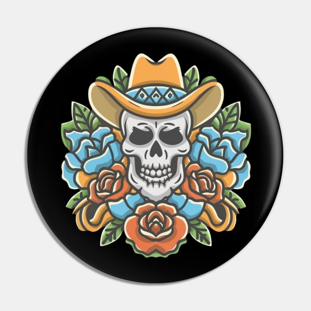 Cowboy Skull Floral tattoo Pin by Goku Creations