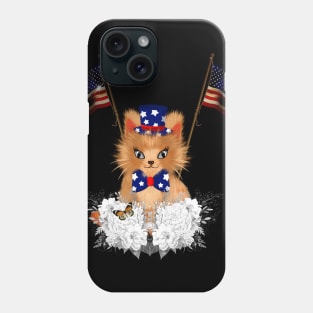 Cute kitten with flag and american flag Phone Case