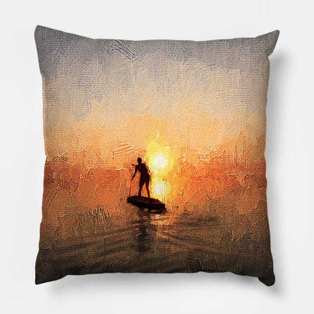 Paddleboarding sunrise Pillow by comecuba67