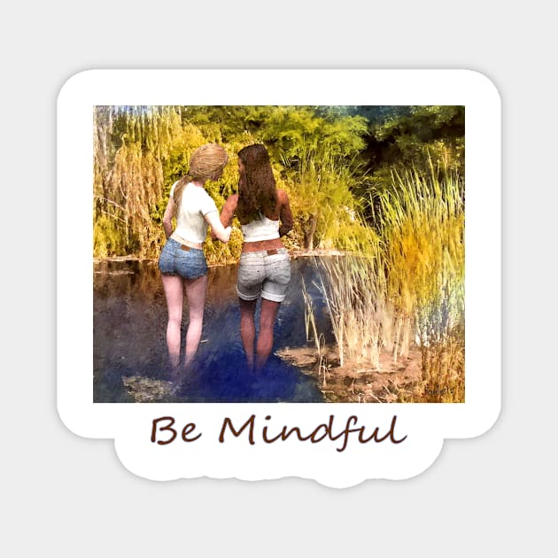 Two women girls wading in pond zen yoga buddhism Magnet by Fantasyart123