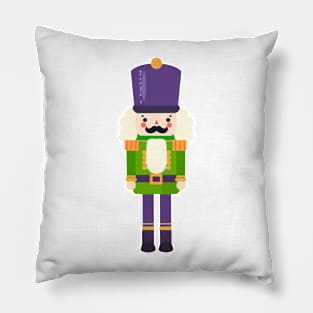 Green and Purple Christmas Nutcracker Toy Soldier Graphic Art Pillow