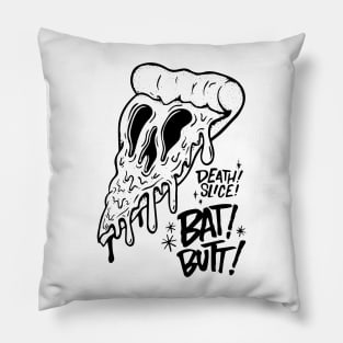 pizza and skull typography black and white Pillow