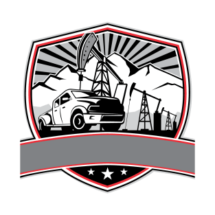 Pick-up Truck and Oil Derrick Shield Badge Retro T-Shirt