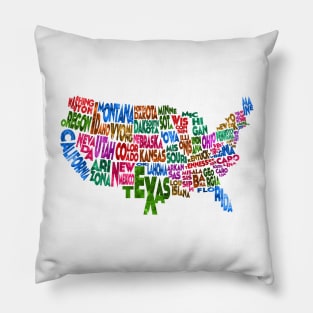 Colorful and Typographic USA Map Pillow