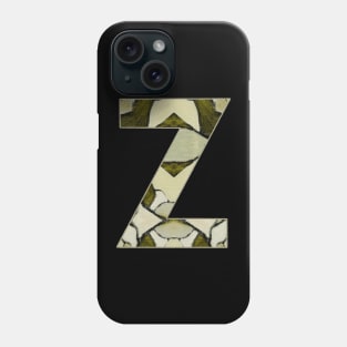 Letter Z Monogram Initial Olive Green Pearl White Aesthetic Abstract Pattern Painting On Canvas Phone Case