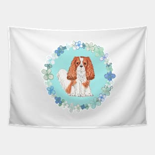 Cavalier King Charles Spaniel - Blue Flower Garland Tapestry