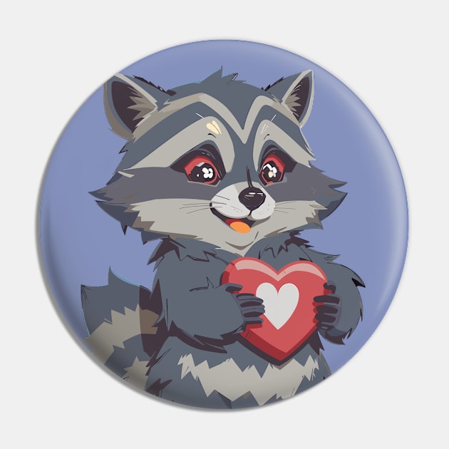 Cute Raccoon Holding Heart Illustration Pin by Leon Star Shop