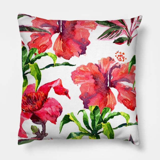 Watercolor tropical leaves and plant Pillow by Olga Berlet