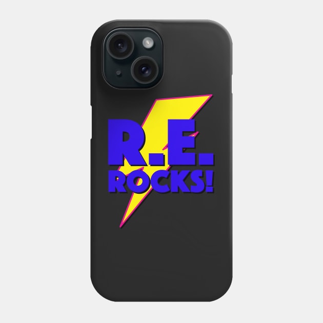 R.E. ROCKS! LIGHTNING LOGO SLOGAN FOR TEACHERS, LECTURERS ETC. Phone Case by CliffordHayes