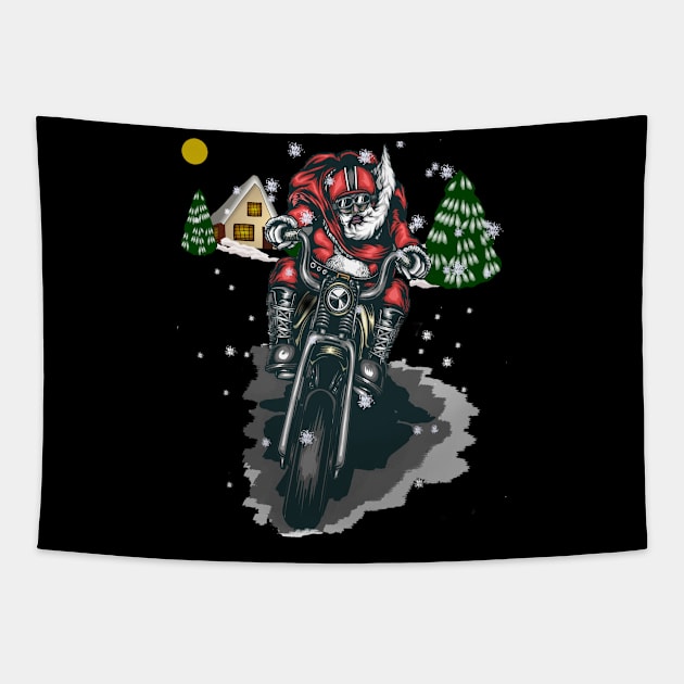 Christmas Biker Tapestry by TexasTeez