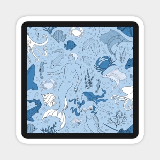 under the sea - blue seamless pattern Magnet