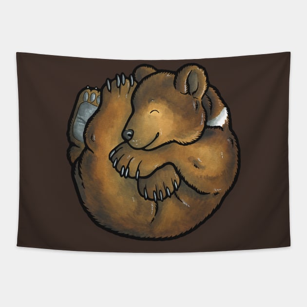 Sleeping brown bear cub Tapestry by animalartbyjess