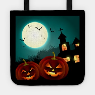 Haunted House and Pumpkins Tote