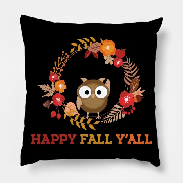 Happy Fall Y'all Cute Owl Southern Pillow by mstory