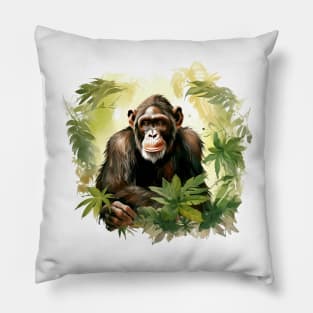 Cute Chimpanzee In Jungle Pillow