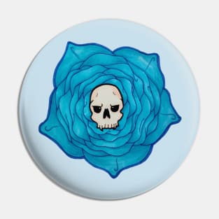 Blue Rose With Skull Pin