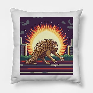 pixel art Pangolin with a bright sun Pillow