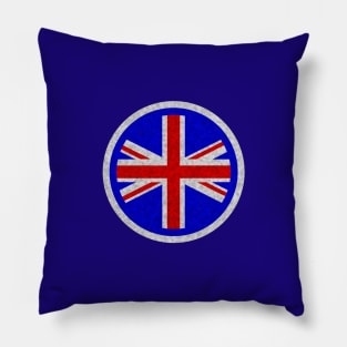 Round UK Union Jack flag blue White distressed outline mod Pillow