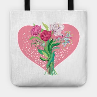 Spring flowers and tulips in blush pink heart shape Tote