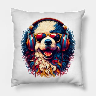 Puli Smiling DJ with Headphones and Sunglasses Pillow