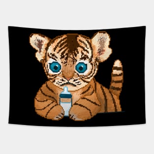 Cute baby tiger holding a bottle of milk Tapestry