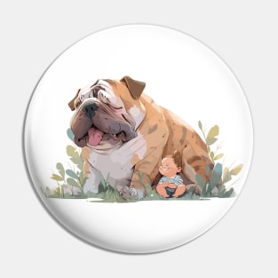 Cute English Bulldog Animal Loving Cuddle Embrace Children Kid Tenderness Pin