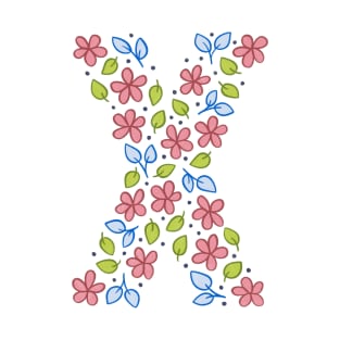 Floral Monogram Letter X - pink and blue T-Shirt