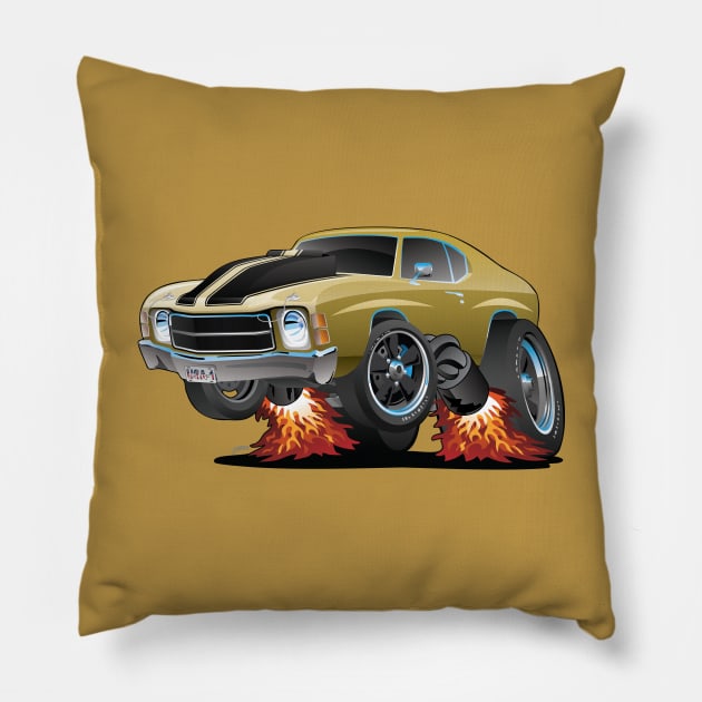 Classic American Seventies Muscle Car Cartoon Pillow by hobrath