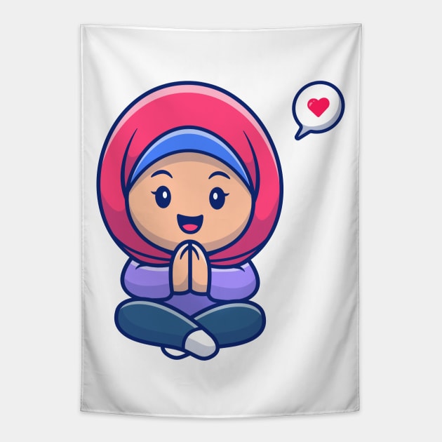 Cute girl moslem sitting and greeting Tapestry by Catalyst Labs