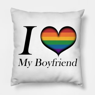 I Heart My Boyfriend Gay Pride Typography with Rainbow Pride Flag Design Pillow