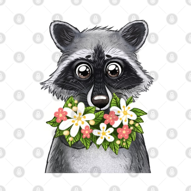Raccoon with flowers by artbyanny