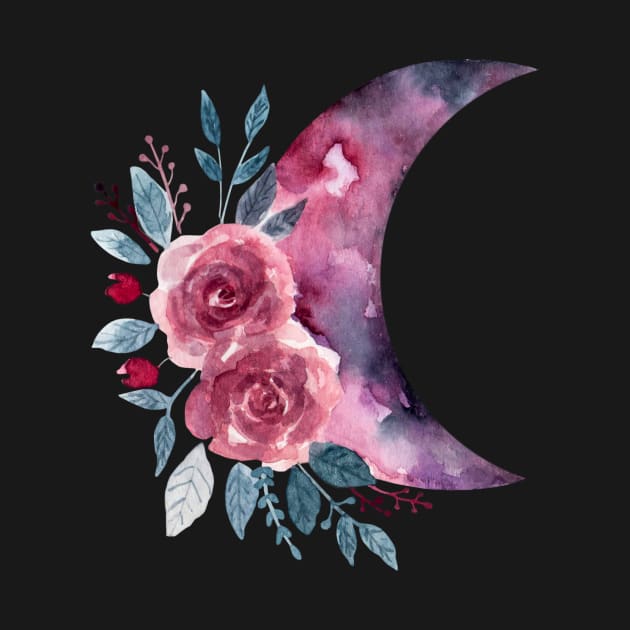 Flowers moon watercolor by GinaaArts