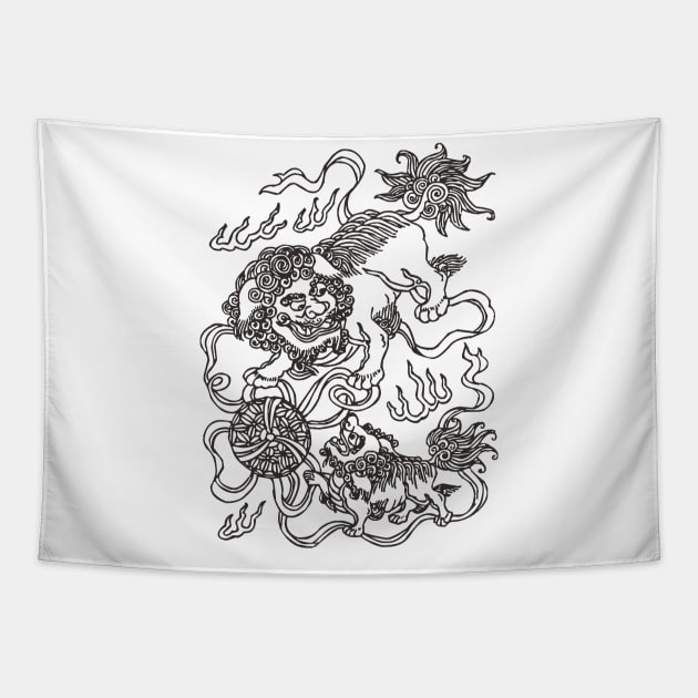 Painting Lion Dance Tapestry by Hirasaki Store