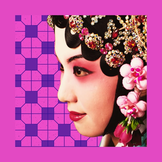 Chinese Opera Star with Pink and Purple Tile Floor Pattern- Hong Kong Retro by CRAFTY BITCH