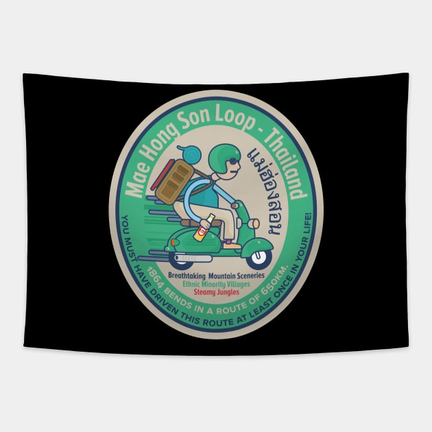 Mae Hong Son Loop - Scooter Trip - Backpacker Badge Thailand Tapestry by Boogosh