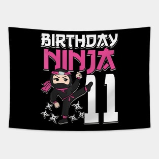 Birthday Ninja 11 Girl Pink Shinobi Themed 11th B-Day Party Tapestry